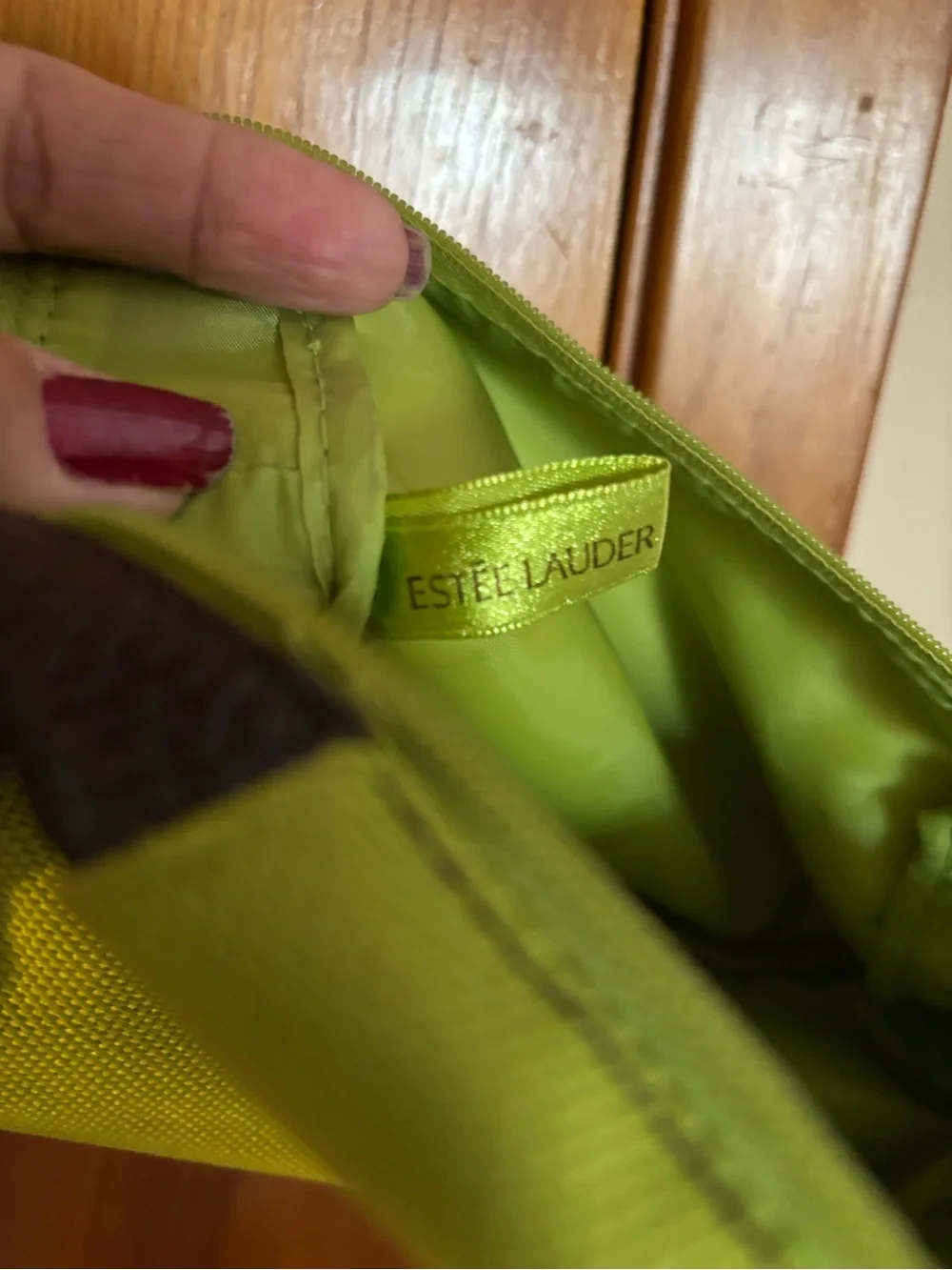 Estee Lauder Lime Green Toiletry Bag with Dark Trim